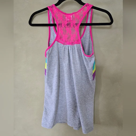 Sanrio | Hello Kitty Heather Gray Racerback Tank with Hot Pink Lace Yoke, Size S - Picture 2 of 7